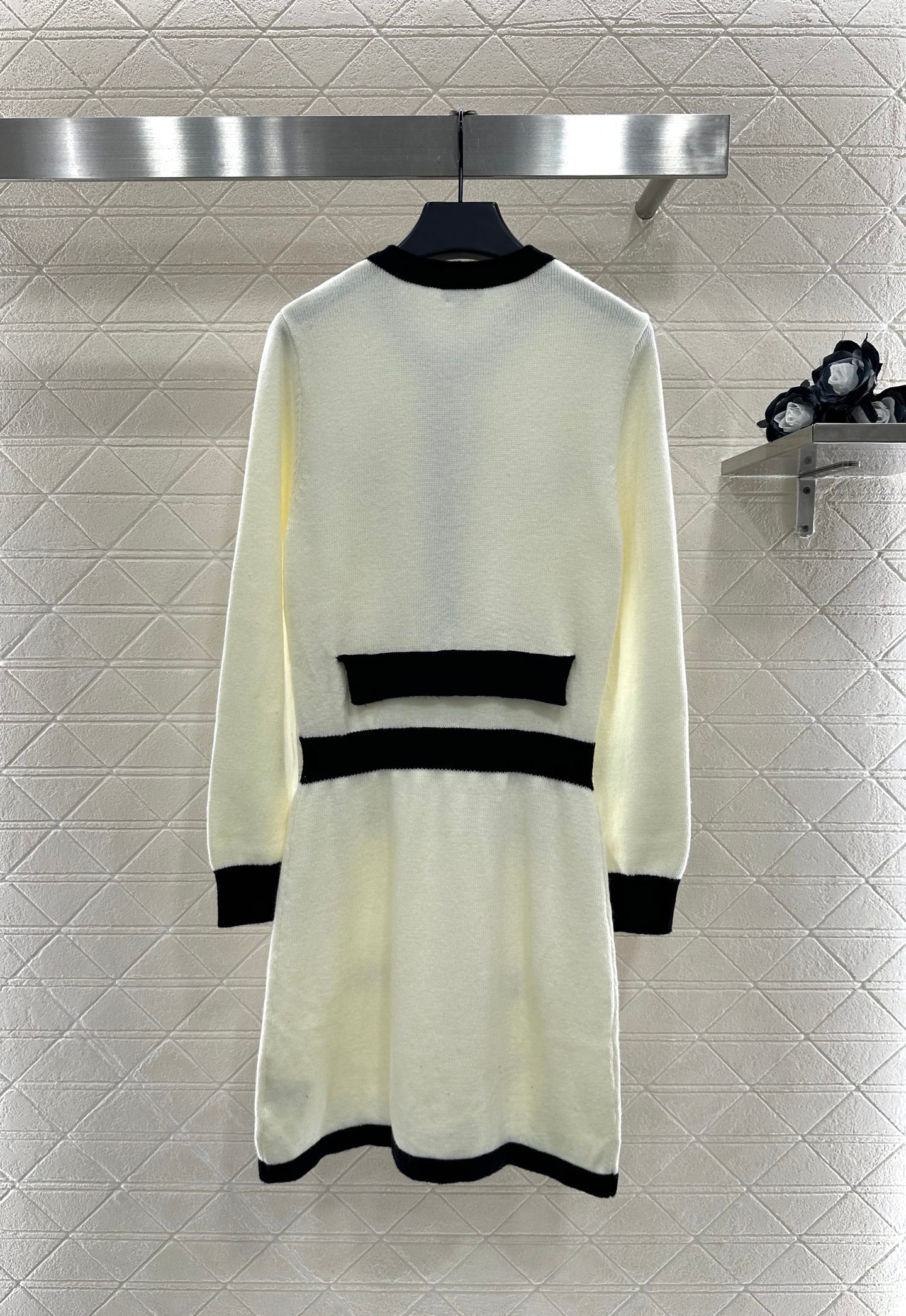 C 25 Wool Knitted Long Sleeve Dress(WHITE/BLACK)