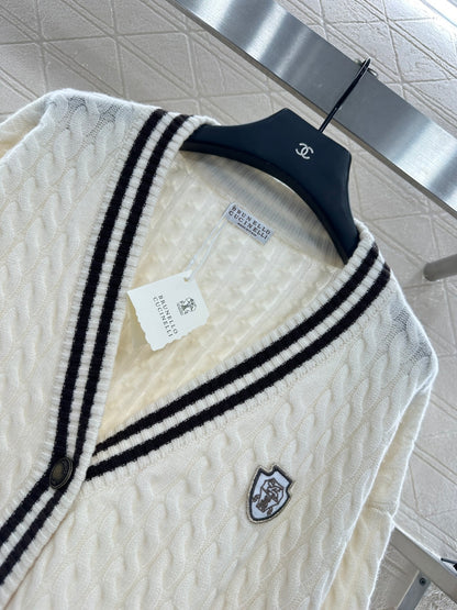 Bru 25 Fried Dough Twists striped cashmere cardigan, tennis series