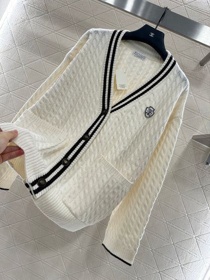 Bru 25 Fried Dough Twists striped cashmere cardigan, tennis series