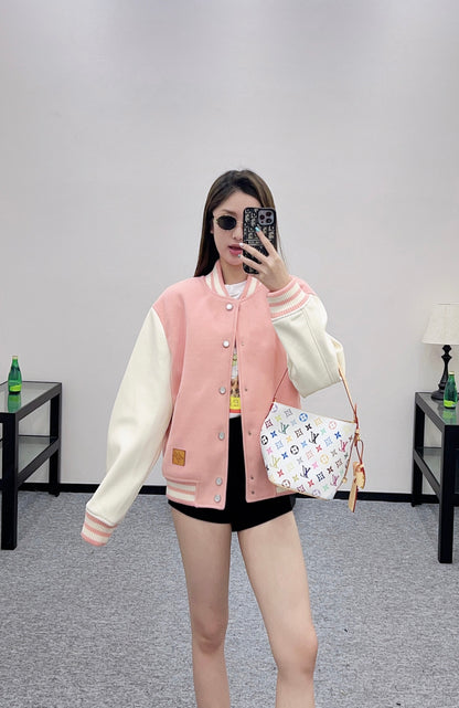L 25 Casual leather sleeve baseball jacket