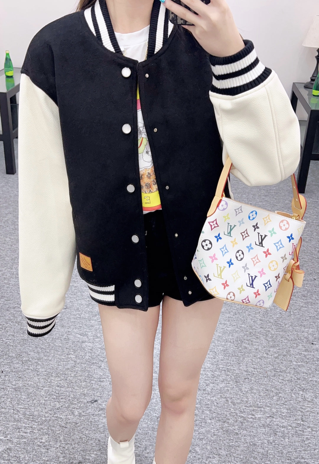 L 25 Casual leather sleeve baseball jacket