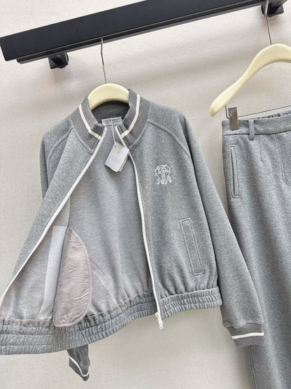 Bru 25 Stand collar jacket + elastic waist casual pants casual suit(GRAY/BLACK)
