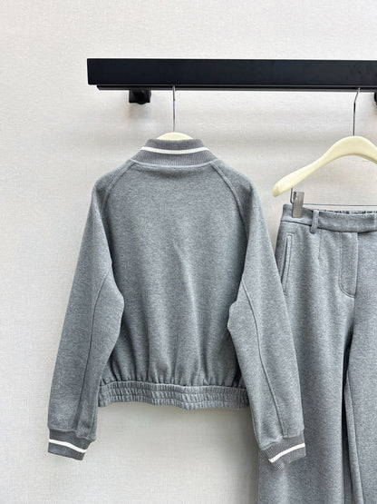 Bru 25 Stand collar jacket + elastic waist casual pants casual suit(GRAY/BLACK)
