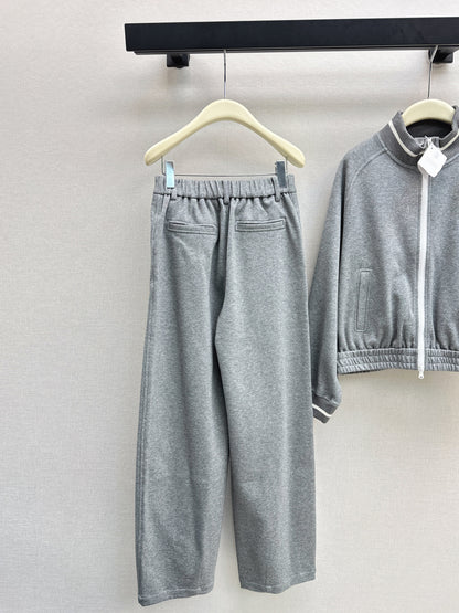Bru 25 Stand collar jacket + elastic waist casual pants casual suit(GRAY/BLACK)