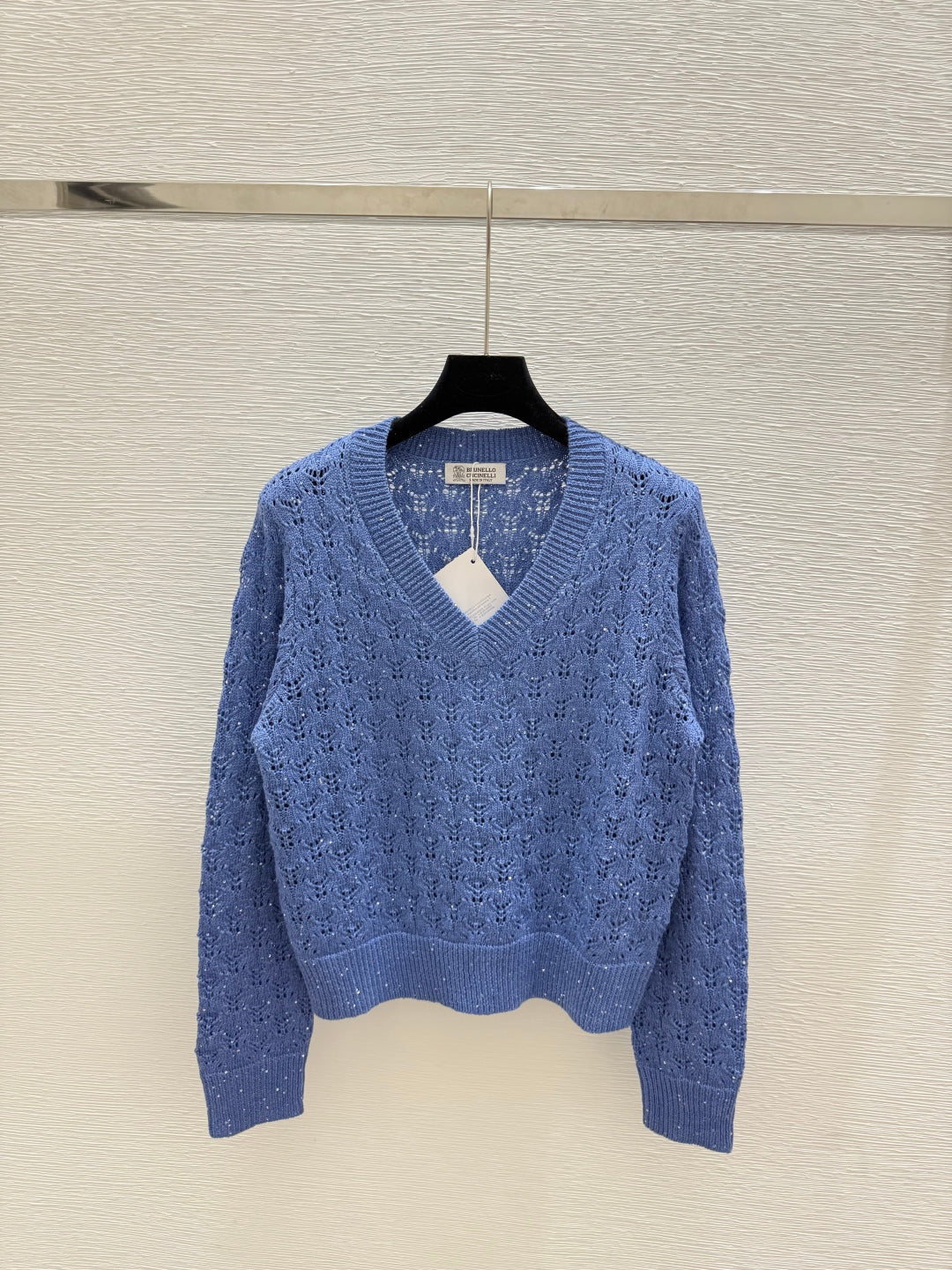 Bru 25fw Beaded hollow V-neck knitted long sleeves