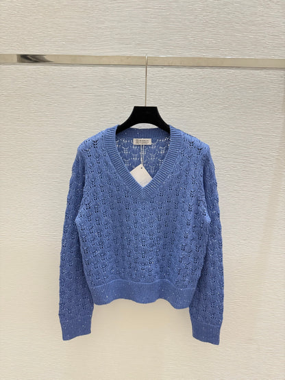 Bru 25fw Beaded hollow V-neck knitted long sleeves
