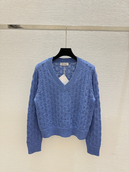 Bru 25fw Beaded hollow V-neck knitted long sleeves