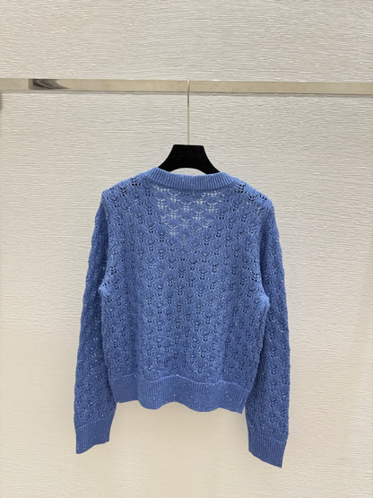 Bru 25fw Beaded hollow V-neck knitted long sleeves