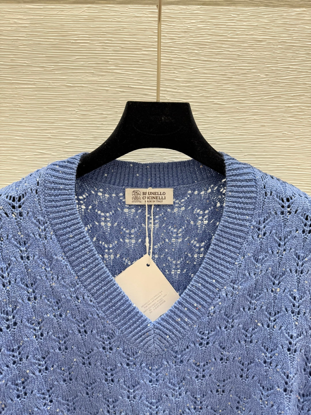 Bru 25fw Beaded hollow V-neck knitted long sleeves