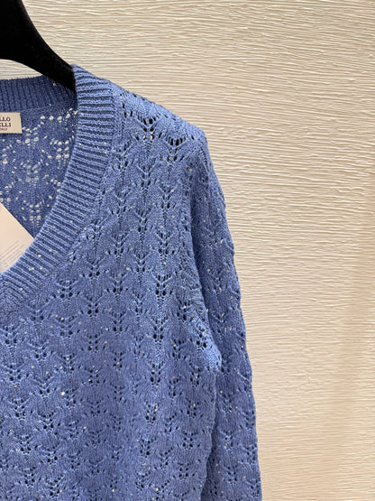 Bru 25fw Beaded hollow V-neck knitted long sleeves