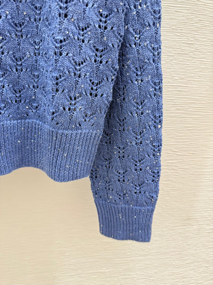 Bru 25fw Beaded hollow V-neck knitted long sleeves