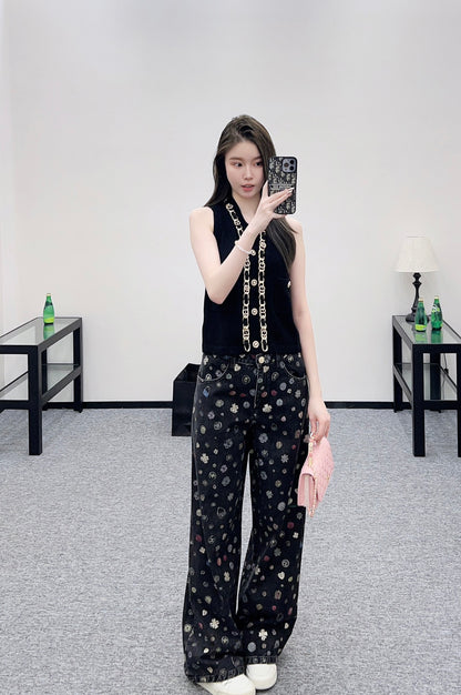 C 25 Wide-leg laser-printed jeans