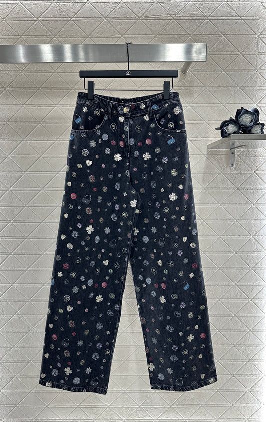 C 25 Wide-leg laser-printed jeans