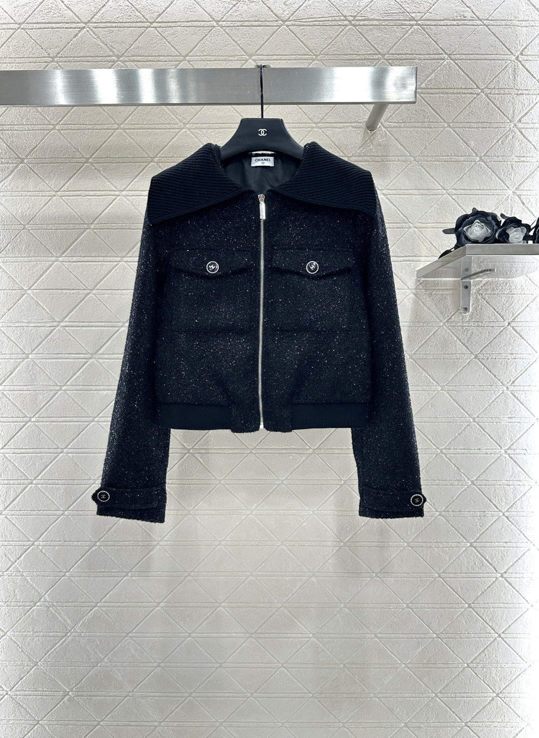 C 25 Woven Silver Zipper Jacket