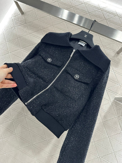 C 25 Woven Silver Zipper Jacket