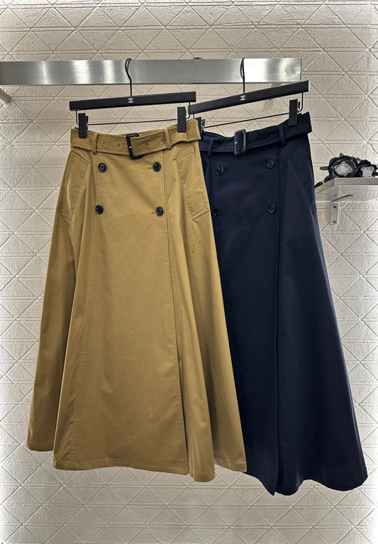 Di 25 Cotton belted high waist skirt（KHAKI/NAVY）