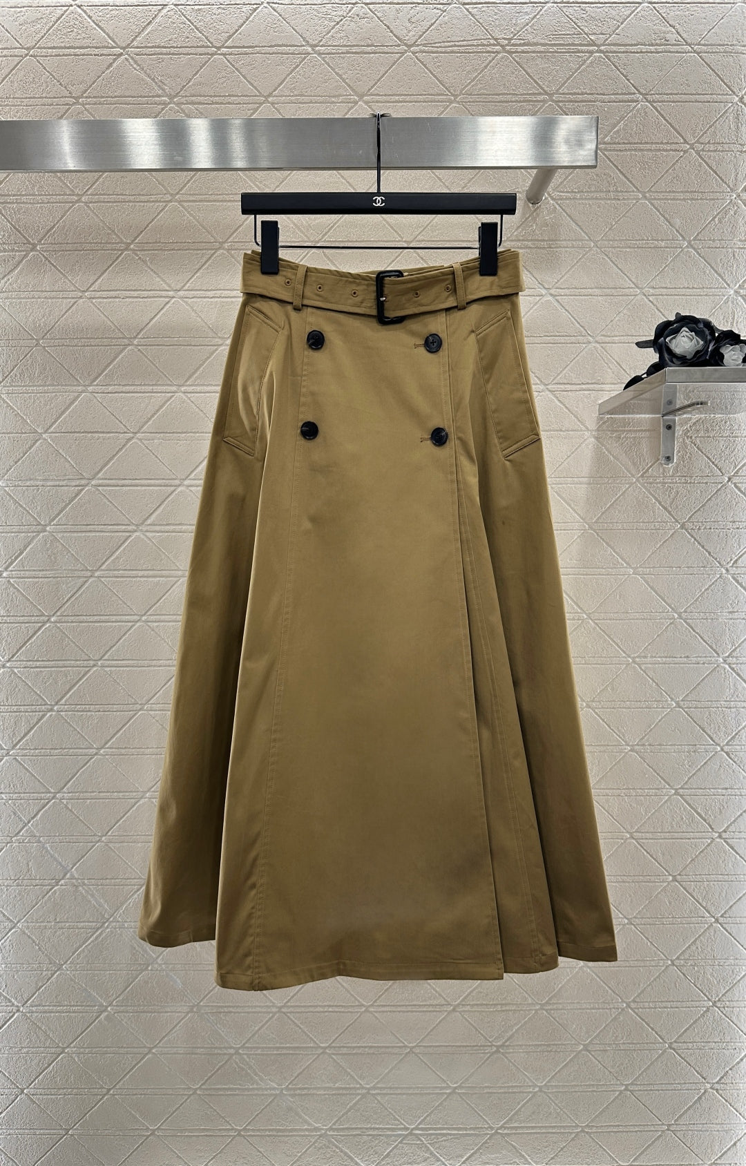 Di 25 Cotton belted high waist skirt（KHAKI/NAVY）