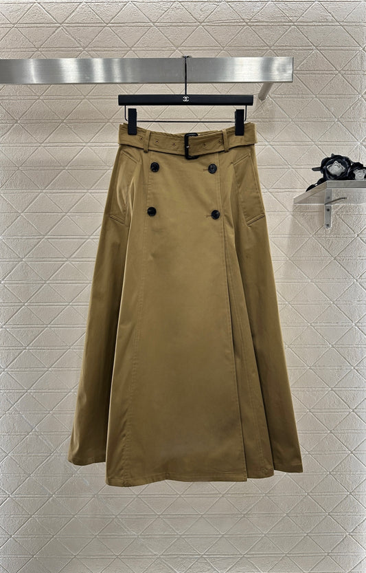 Di 25 Cotton belted high waist skirt（KHAKI/NAVY）