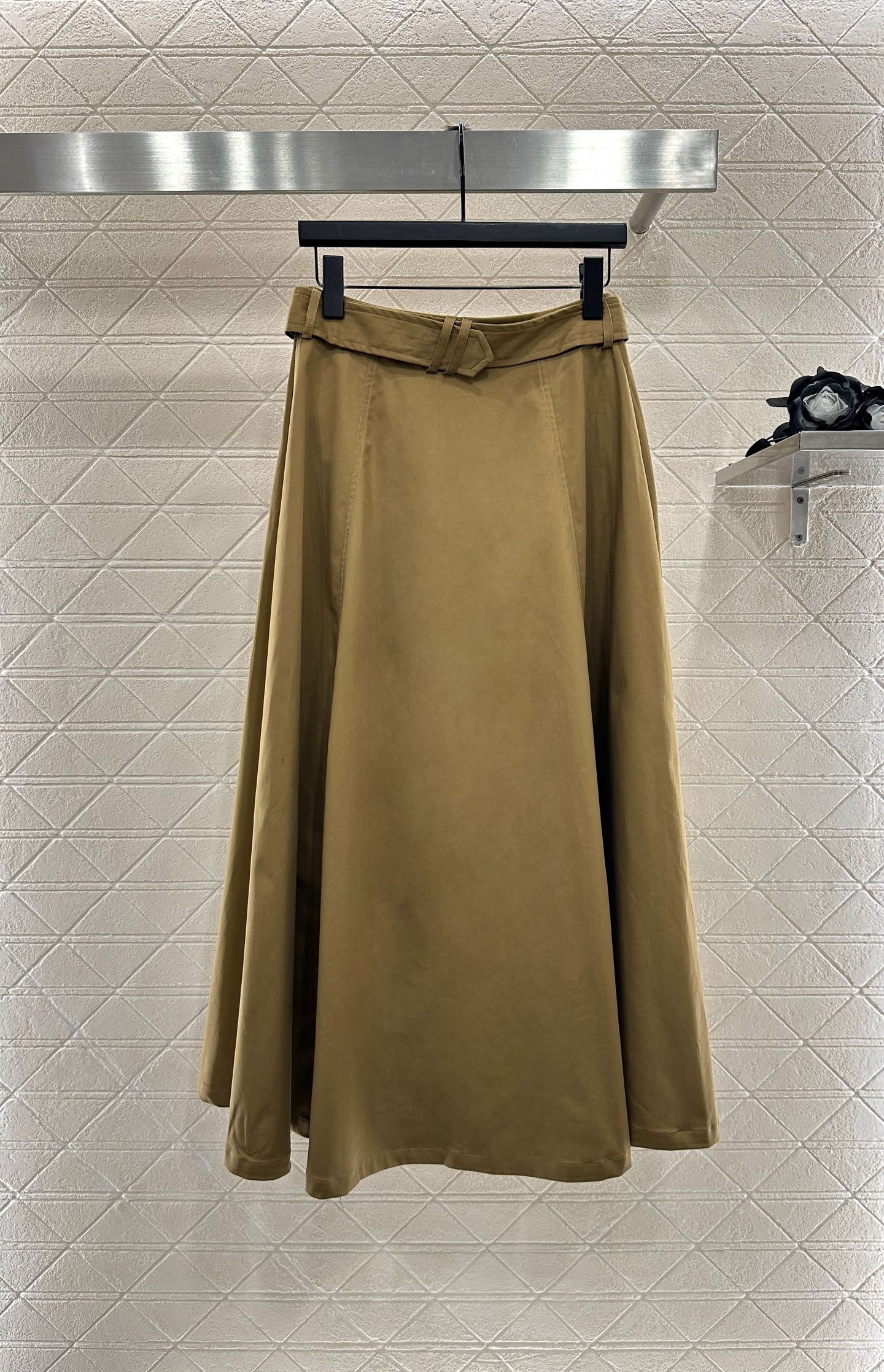 Di 25 Cotton belted high waist skirt（KHAKI/NAVY）