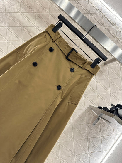 Di 25 Cotton belted high waist skirt（KHAKI/NAVY）