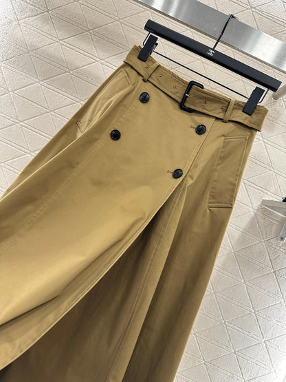 Di 25 Cotton belted high waist skirt（KHAKI/NAVY）