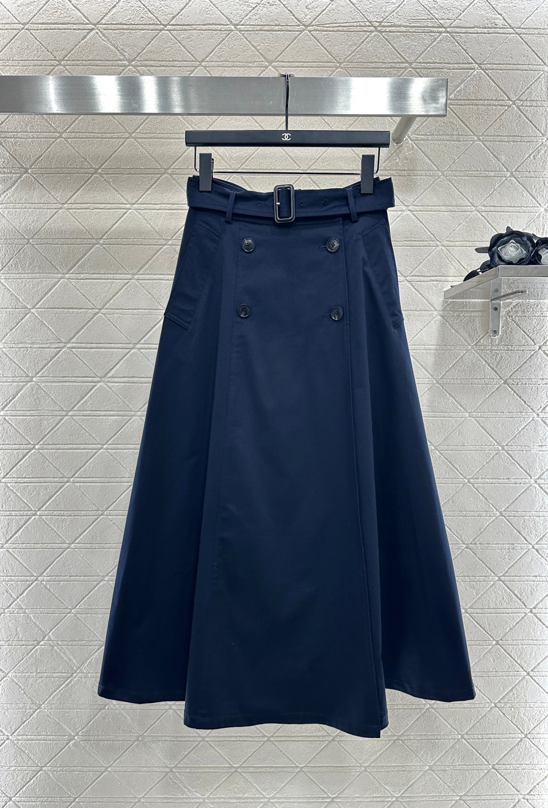 Di 25 Cotton belted high waist skirt（KHAKI/NAVY）