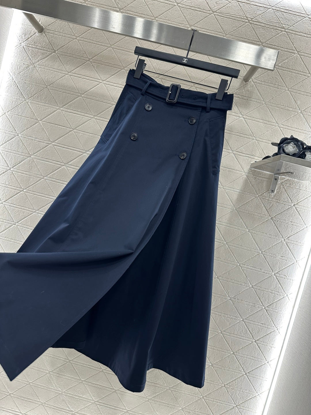 Di 25 Cotton belted high waist skirt（KHAKI/NAVY）