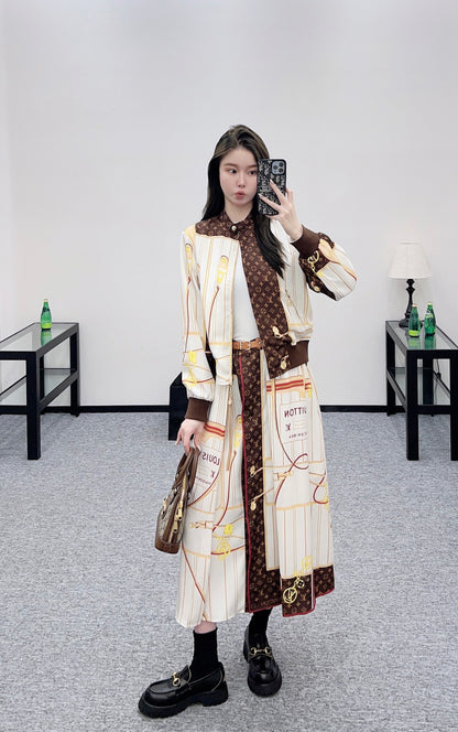 L 25 Reversible Stand Collar Jacket + Midi Skirt Set
