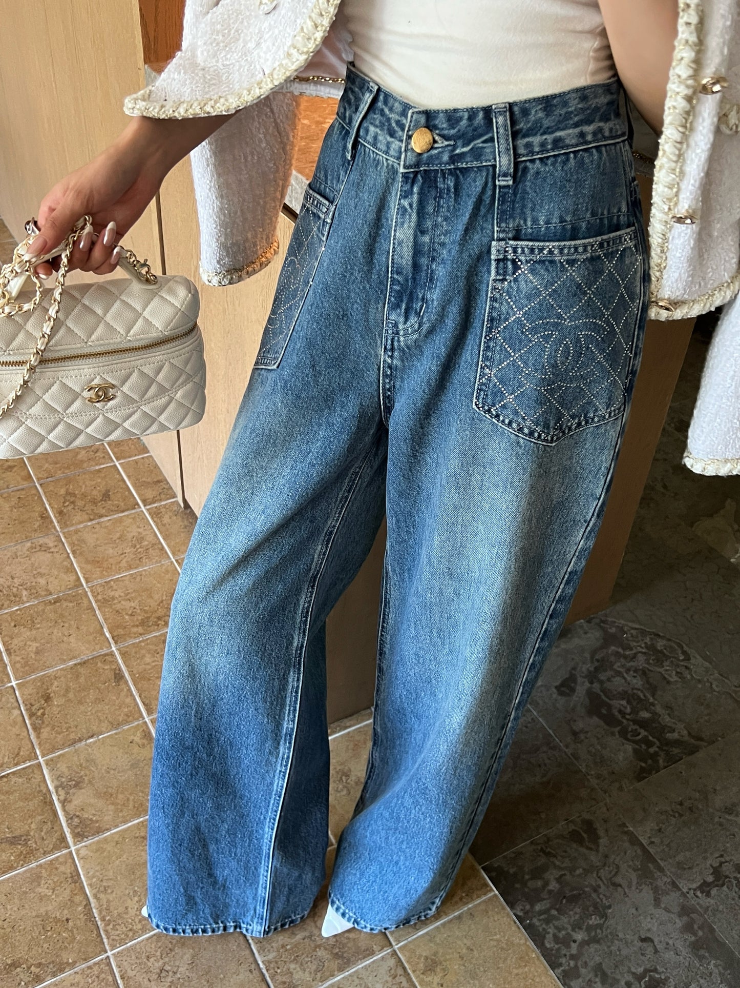 C 25 Straight-leg jeans with rhinestone embellishment