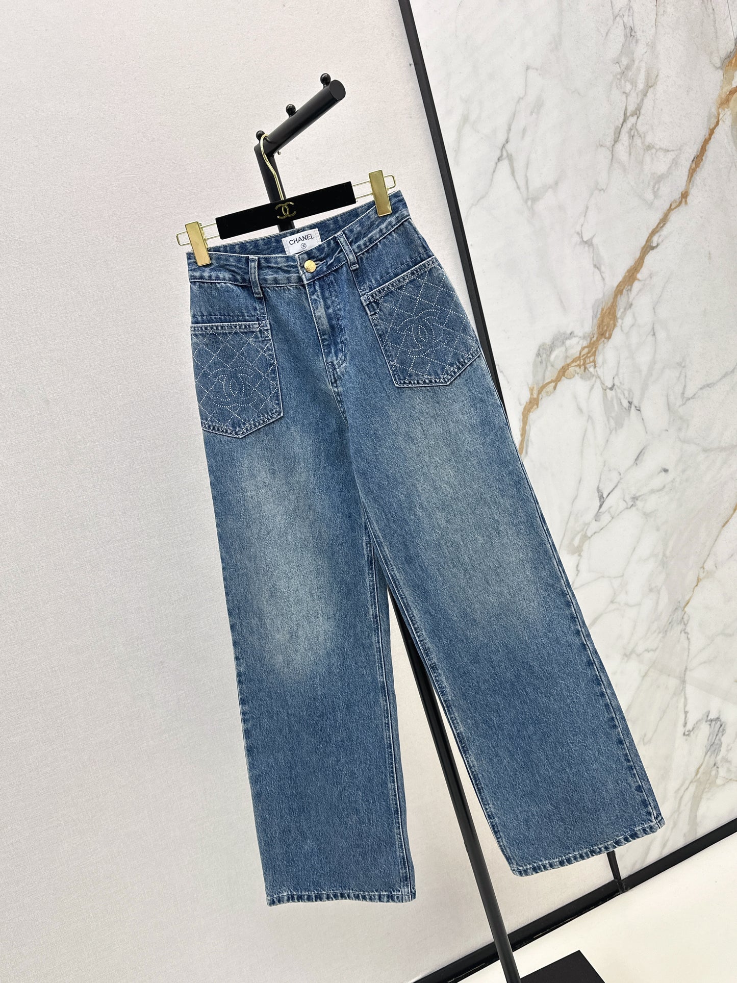 C 25 Straight-leg jeans with rhinestone embellishment