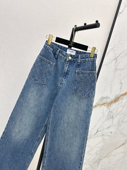 C 25 Straight-leg jeans with rhinestone embellishment