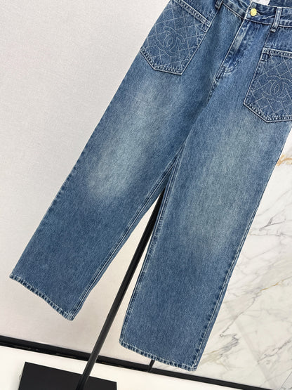 C 25 Straight-leg jeans with rhinestone embellishment