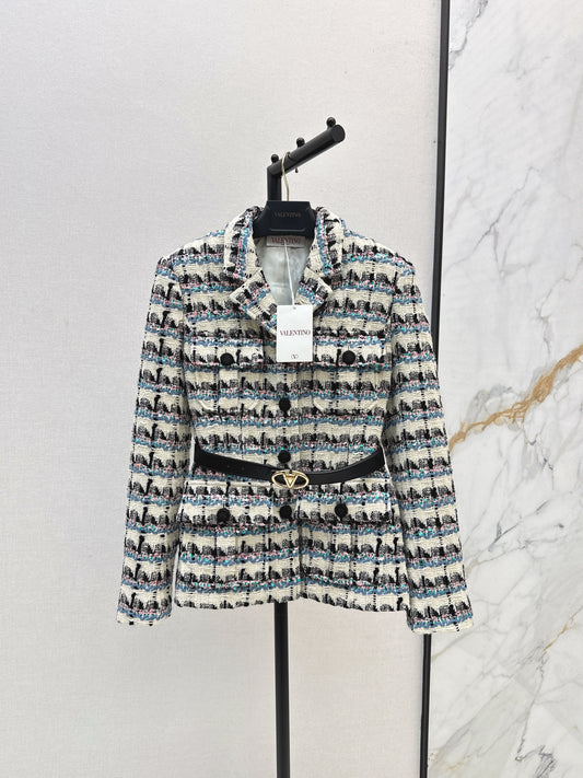 V 25 Sequined colorful yarn check woven woven jacket