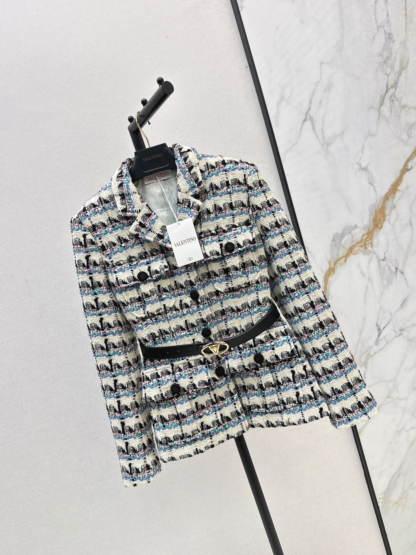 V 25 Sequined colorful yarn check woven woven jacket