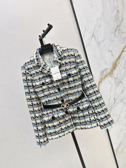 V 25 Sequined colorful yarn check woven woven jacket