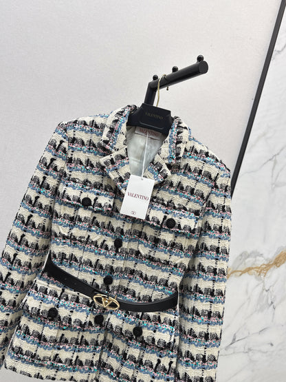 V 25 Sequined colorful yarn check woven woven jacket