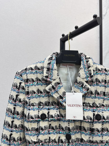 V 25 Sequined colorful yarn check woven woven jacket
