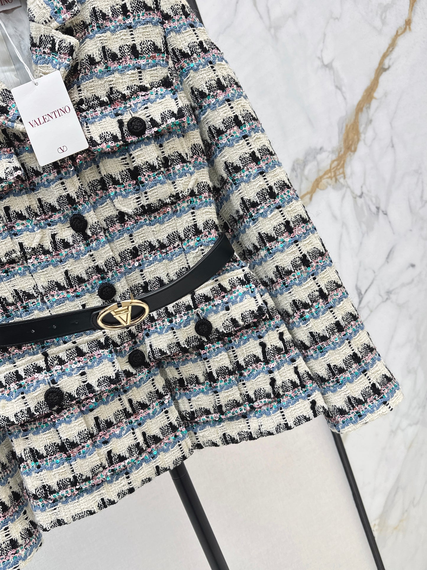 V 25 Sequined colorful yarn check woven woven jacket