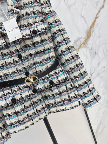 V 25 Sequined colorful yarn check woven woven jacket