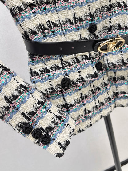 V 25 Sequined colorful yarn check woven woven jacket