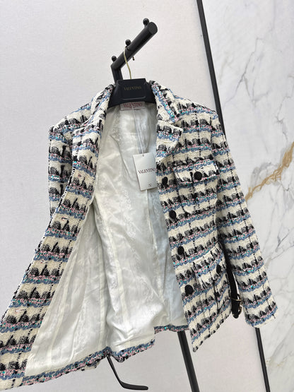 V 25 Sequined colorful yarn check woven woven jacket