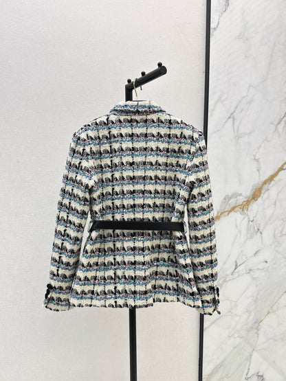 V 25 Sequined colorful yarn check woven woven jacket