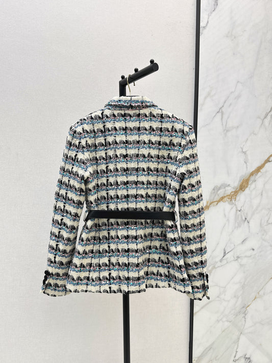 V 25 Sequined colorful yarn check woven woven jacket