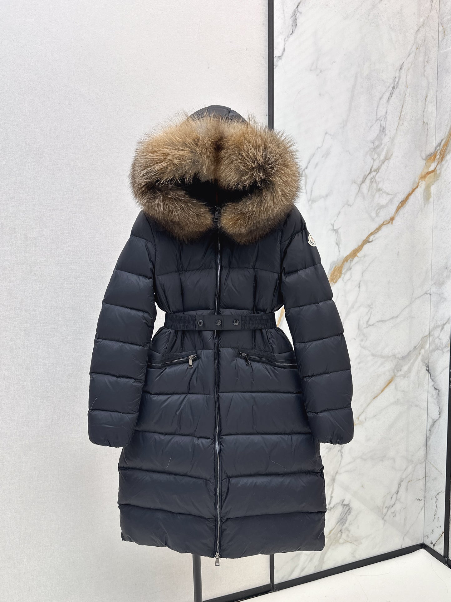 Mon 25 Raccoon fur collar hooded long down jacket（WHITE/BLACK/KHAKI/GREEN）