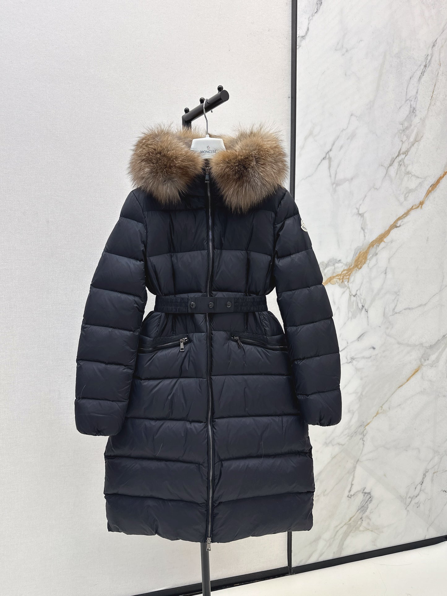 Mon 25 Raccoon fur collar hooded long down jacket（WHITE/BLACK/KHAKI/GREEN）