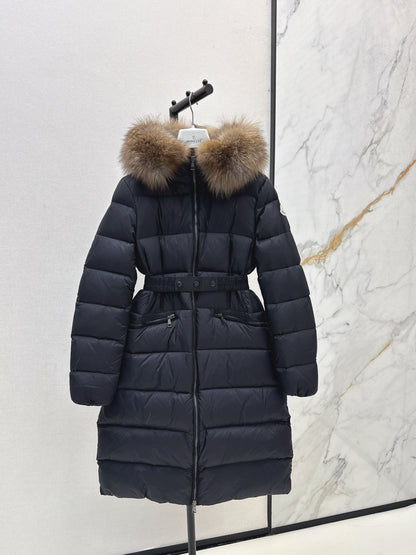 Mon 25 Raccoon fur collar hooded long down jacket（WHITE/BLACK/KHAKI/GREEN）