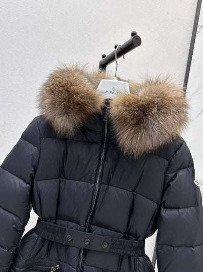Mon 25 Raccoon fur collar hooded long down jacket（WHITE/BLACK/KHAKI/GREEN）