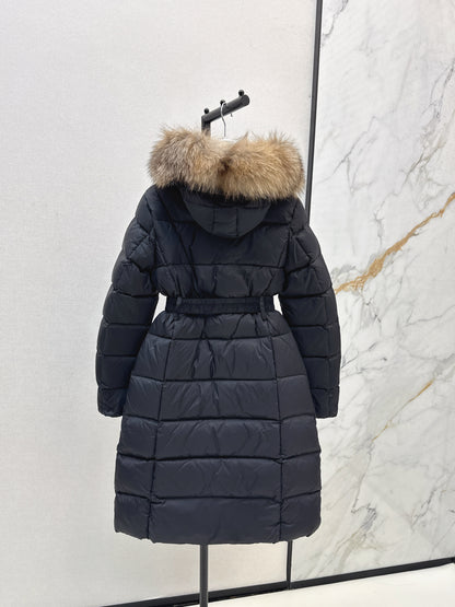 Mon 25 Raccoon fur collar hooded long down jacket（WHITE/BLACK/KHAKI/GREEN）