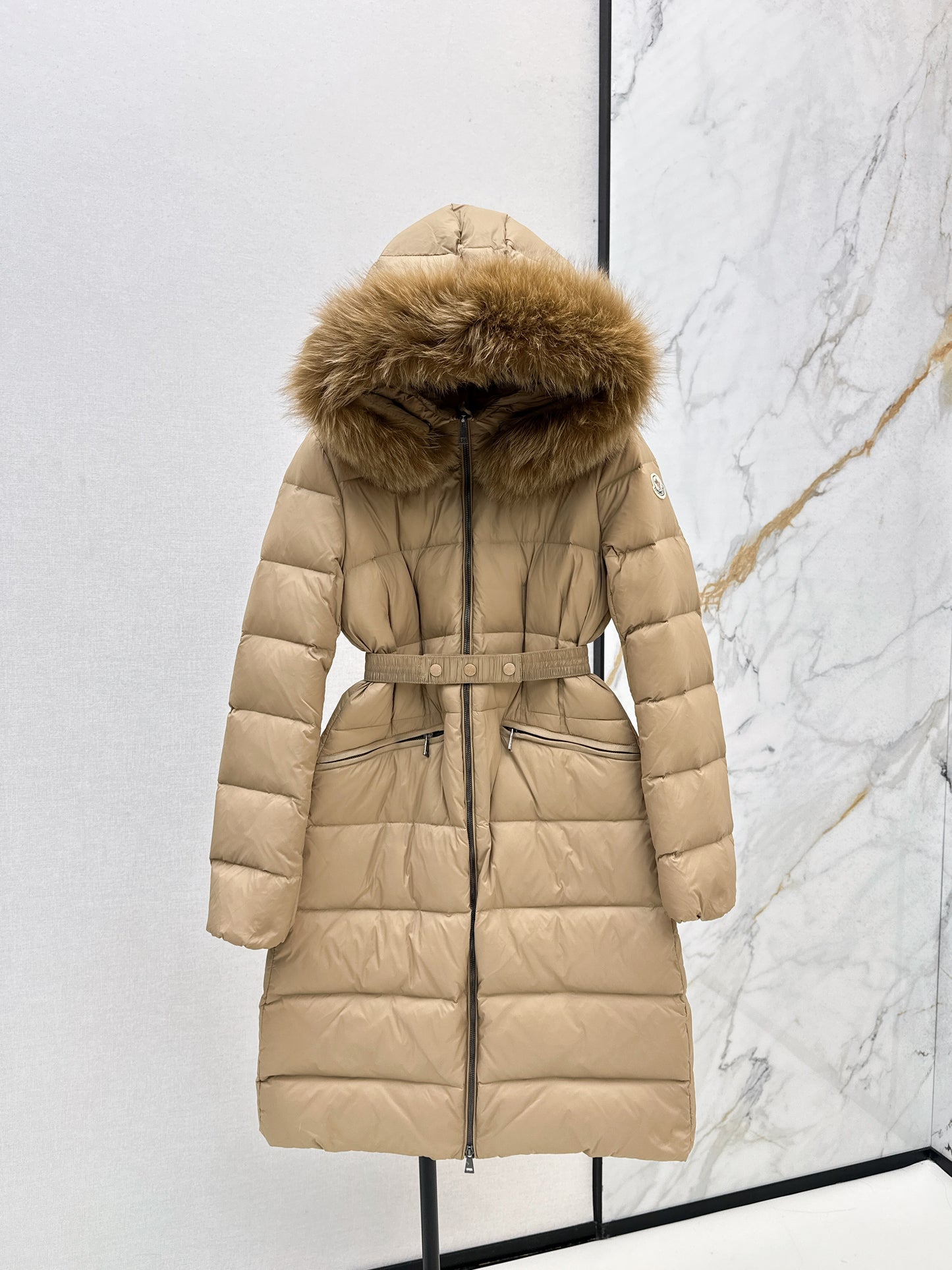 Mon 25 Raccoon fur collar hooded long down jacket（WHITE/BLACK/KHAKI/GREEN）