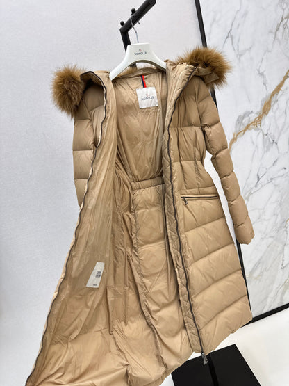 Mon 25 Raccoon fur collar hooded long down jacket（WHITE/BLACK/KHAKI/GREEN）
